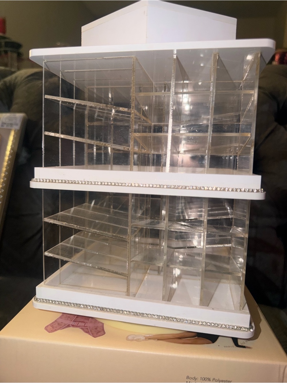 Clear Acrylic and White Rotating Makeup Organizer - White 💄✨ 81-Slot Spinning